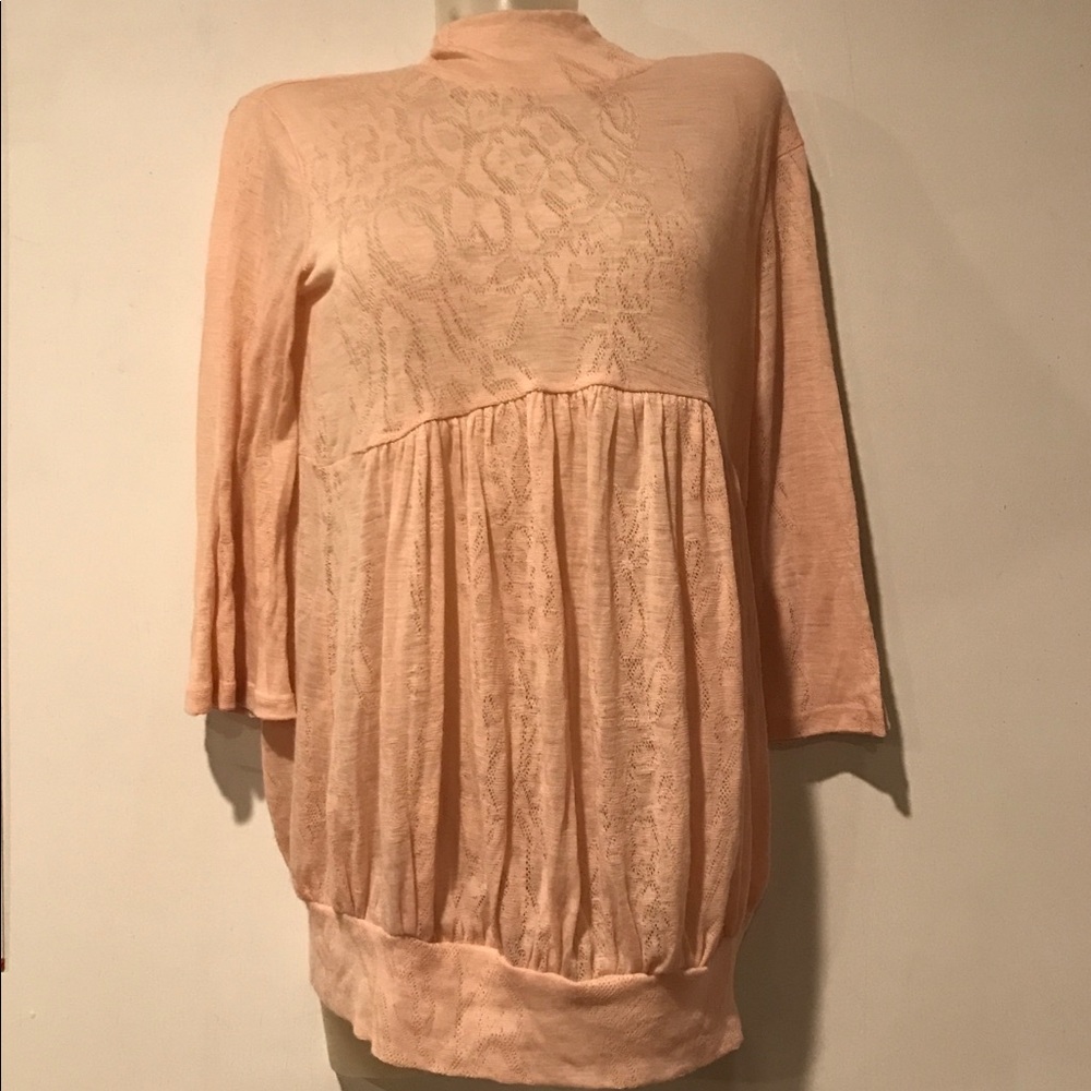 GALLIANO floral light knit pale pink boho top NWT